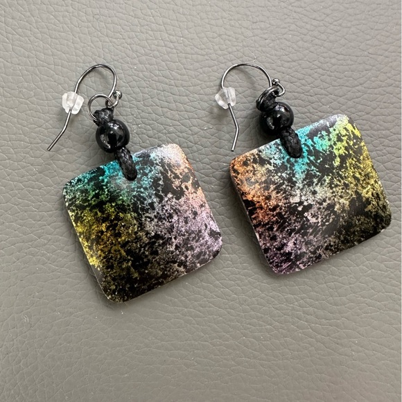 UnoAlloVolta Metallic Square Dangle Shell Earrings Colorful Earrings New Retro - Picture 13 of 13